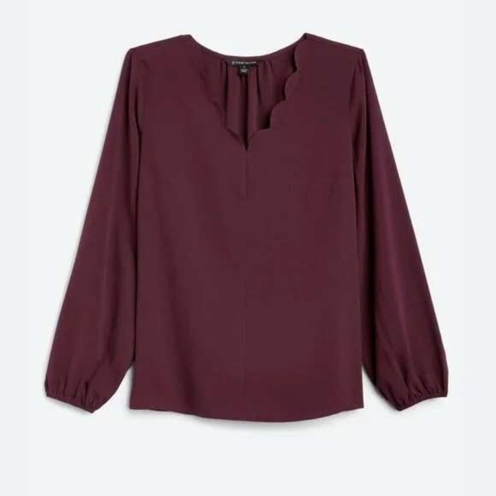 41 Hawthorn Lina Scallop Detail V-Neck Blouse Burgundy‎ Medium Stitch Fix NWT